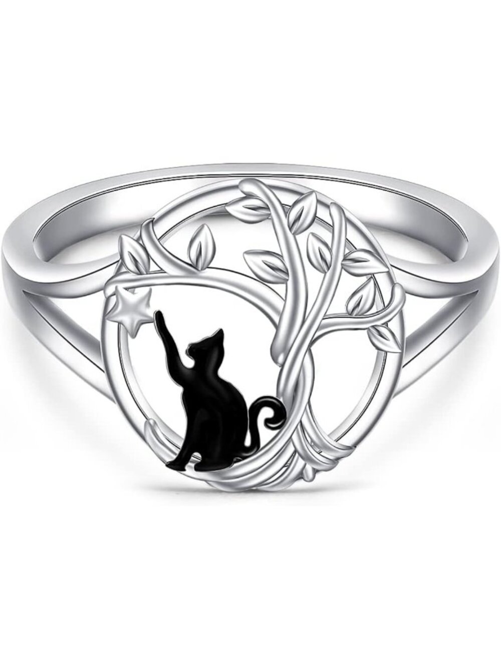 Sterling Silver Black Cat Rings for Women - Adjustable Animal Thumb Ring, Sizes